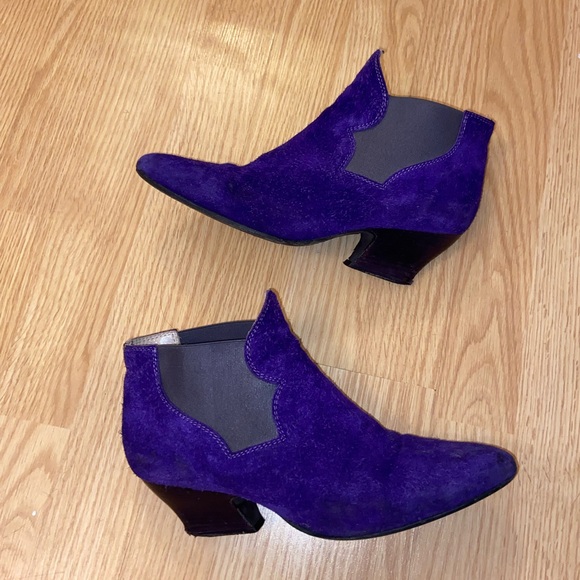 Acne Studios Purple Suede Low Heels Boots - Picture 1 of 5